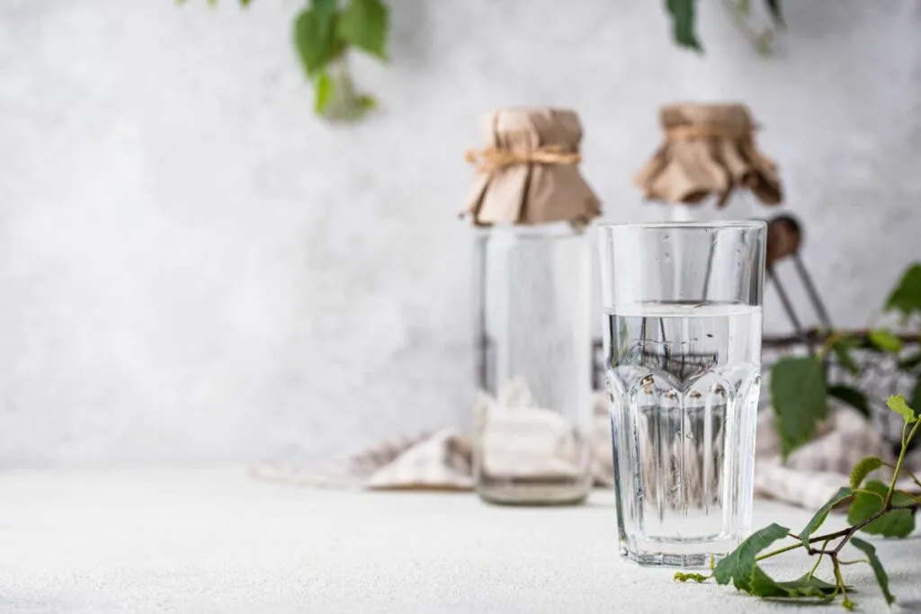 A glass of healthy birch water. 