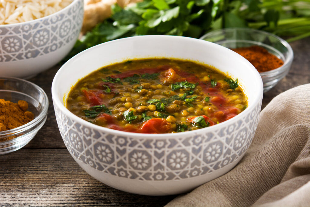 A bowl of Indian lentil soup.