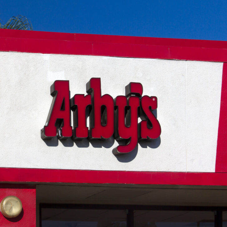 Front sign of an Arby's restaurant.