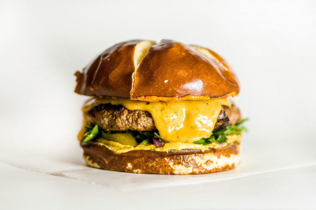 Checker's burger with honey mustard sauce.