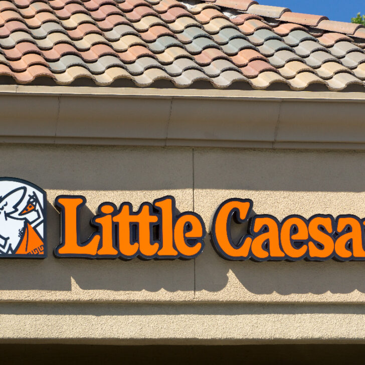 Outside sign of Little Caesars restaurant.