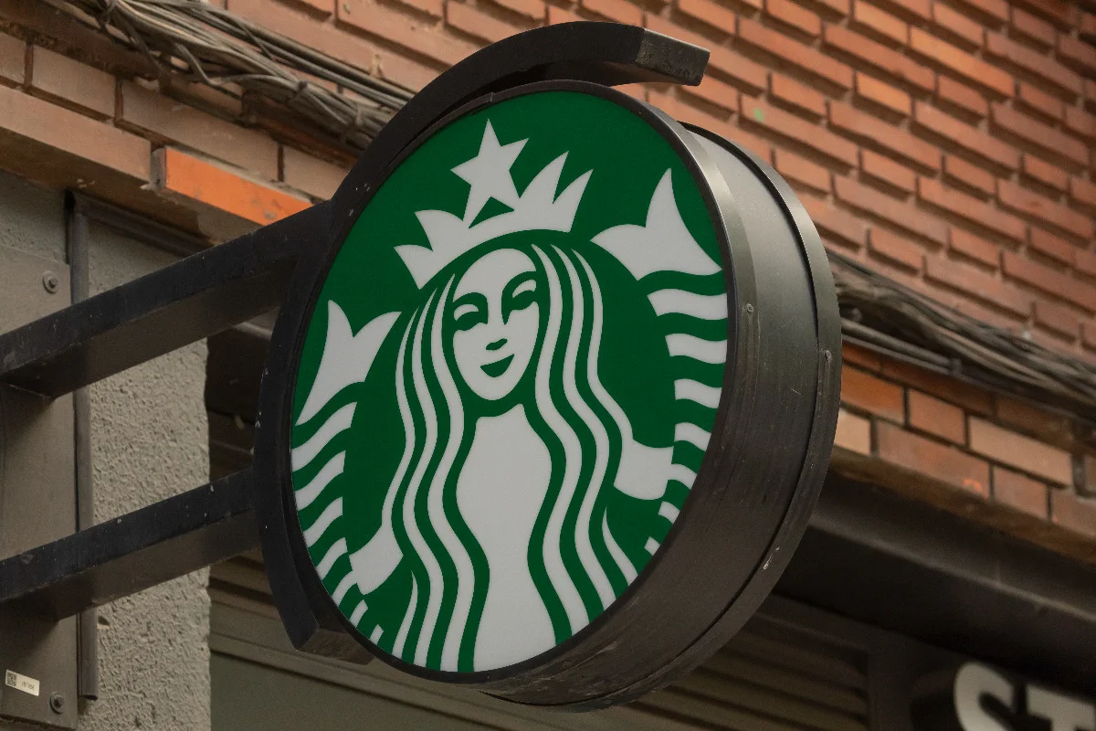 Outside sign of a Starbucks coffee shop.